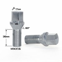 Болт колесный М14x1.5x35мм Конус Хром Ключ 17
