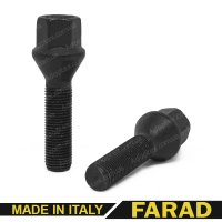 Болт колесный М12x1.25x45мм Конус Чёрный цинк Ключ 17 FARAD (Италия) Для проставок 15-20мм