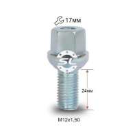 Болт колесный под железный диск Mercedes М12x1.5x24мм Сфера Цинк Ключ 17