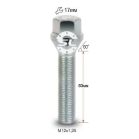 Болт колесный М12x1.25x60мм Конус (ВАЗ, ГАЗ, Fiat, Citroen, Lancia) Цинк Ключ 17 (Удлиненный)