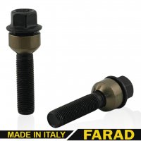 Болт колесный М14x1,5x51мм Сфера R14 Чёрный цинк Ключ 19 Удлиненный FARAD (Италия) Porshe