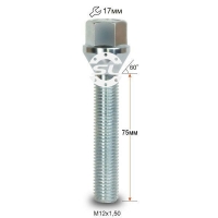 Болт колесный М12x1.5x75мм Конус Цинк Ключ 17 (BMW, Daewoo, Fiat, Nissan, Opel, Renault) Удлиненный