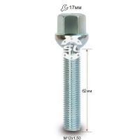 Болт колесный М12x1.5x62мм Сфера Цинк Ключ 17 (Audi, Mercedes-Benz, Seat, Skoda, Volkswagen) Удлиненный