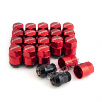 Набор гаек для дисков M12x1,5x35mm Конус Красные Ключ 17 (16+4 секретки) алюминиевые колпачки + 3 ключа