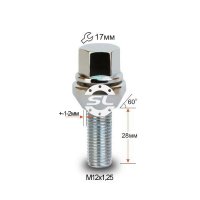Болт колесный эксцентрик М12x1.25x30мм Конус со смещением (ВАЗ, ГАЗ, Fiat, Citroen, Lancia) Хром Ключ 17 (для установки дисков 4х100)